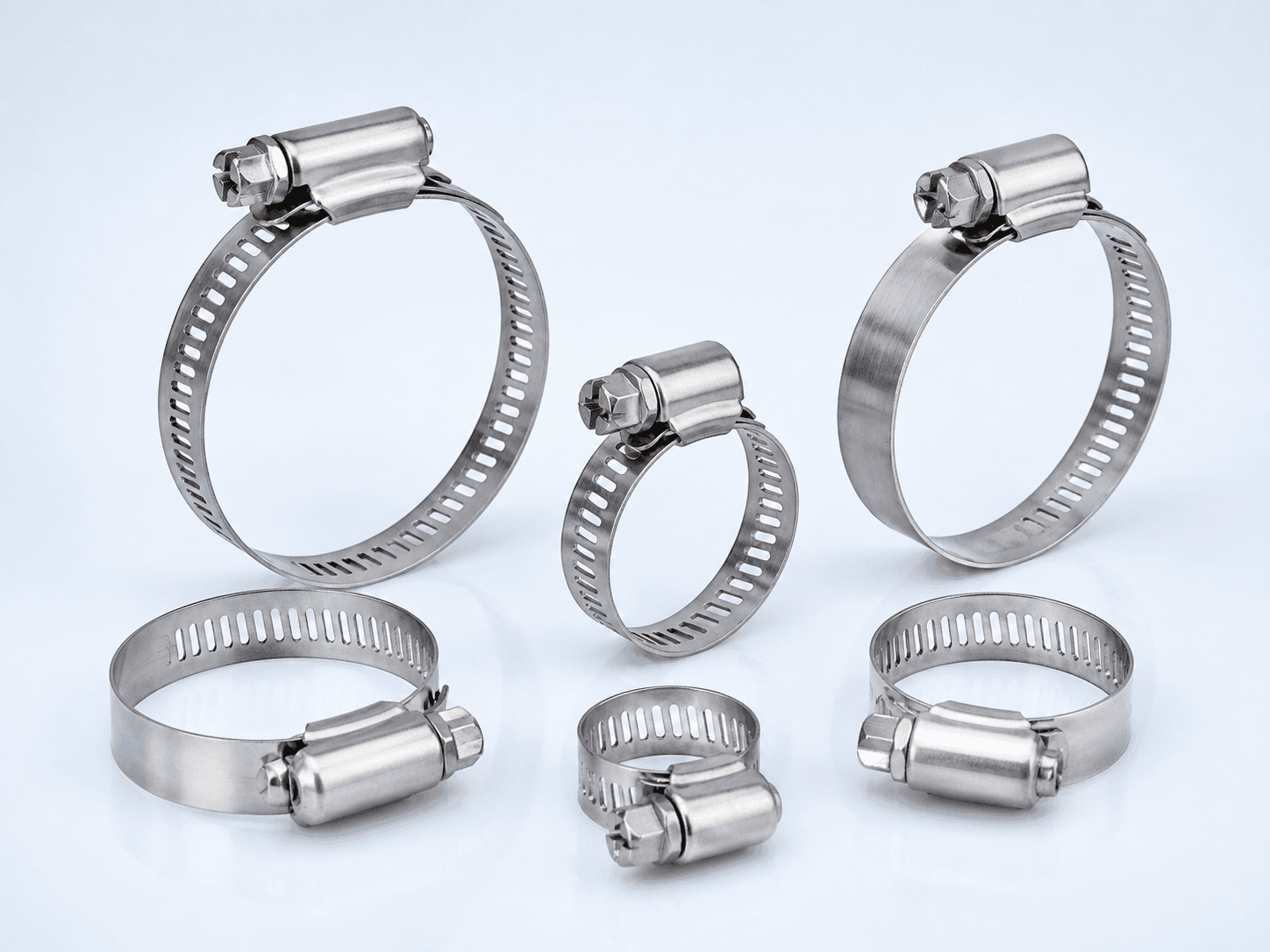 Engineering illustration of stainless-steel hose clamps