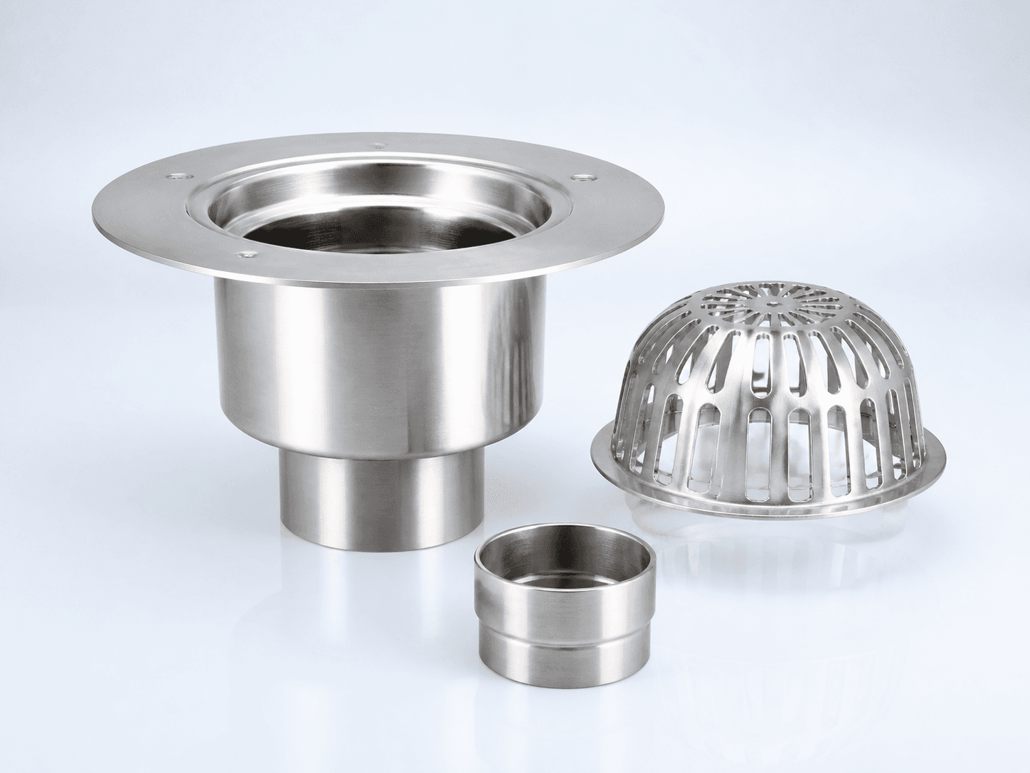 Engineering illustration of stainless-steel rainwater outlets